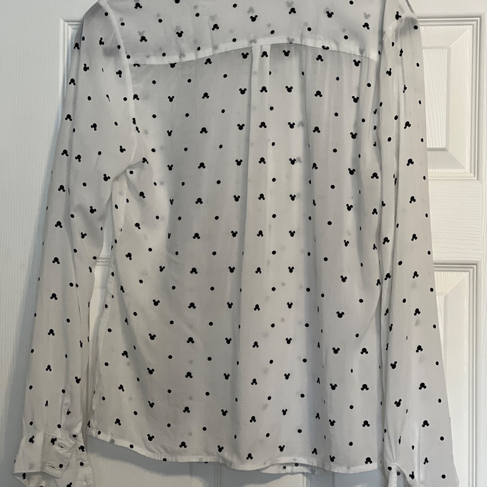 Disney Blouse with Mickey Heads and Polka Dots with Black Tie - Picture 4 of 5